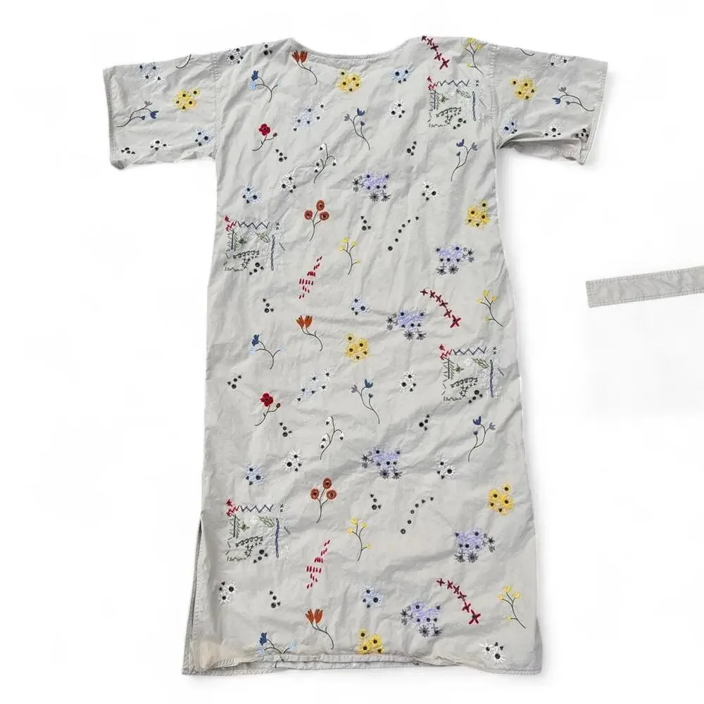 Tory Burch Embroidered Cotton Shift Dress Women’s Medium Floral Cream Midi